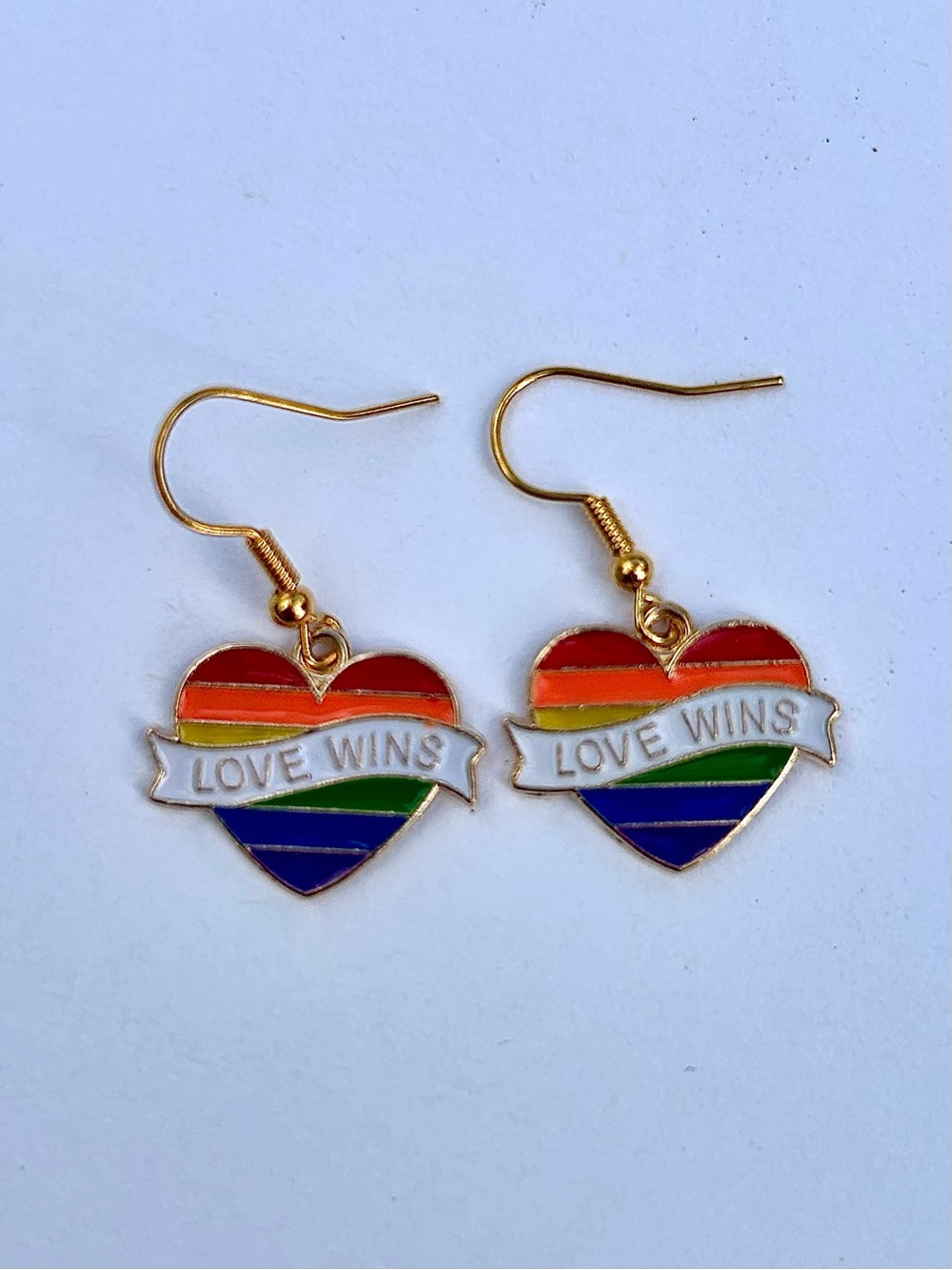 Pride Love Wins Rainbow Heart Dangle Earrings